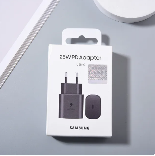 New - Official 25W PD Adapter (USB-C) For SAMSUNG Mobile phones (Black) (OEM EP-TA800)