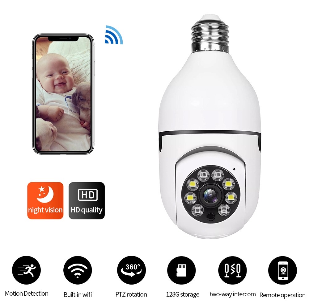 Wifi Bulb Camera 1080p Full HD PTZ 360 Rotate Day and Night ...