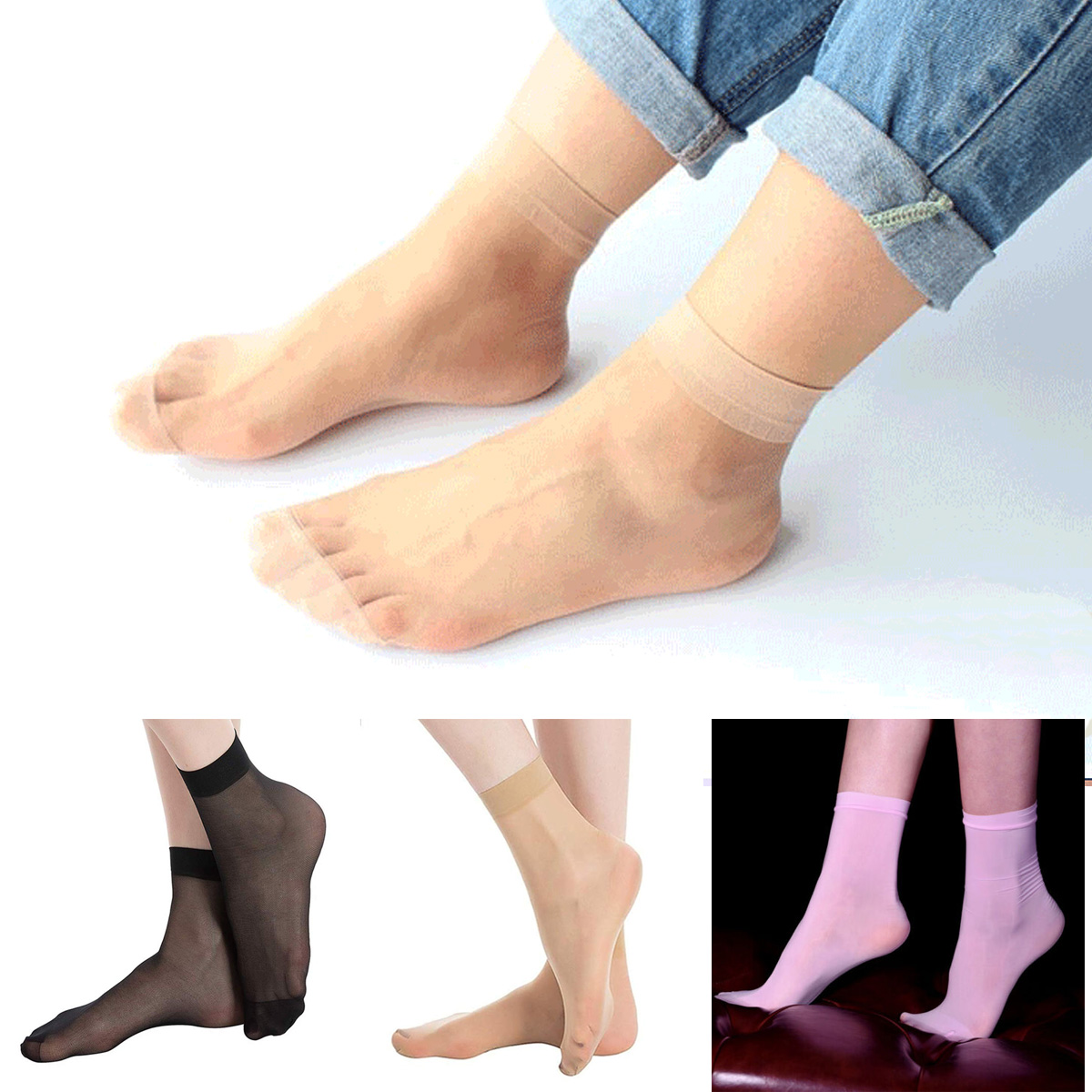 Women Ankle Length Stretchy Sheer Socks