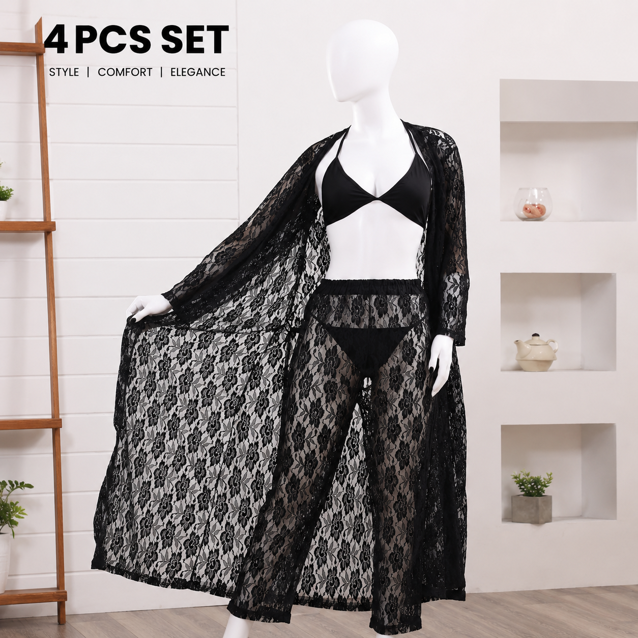 4 Pieces Set Pratiharye Valentine Special! Babydoll Nightwear Net Robe/Negligee/Chemise with Bikini Set|Hot & Saxy|for Honeymoon/First Night Anniversary for Women/Girls.
