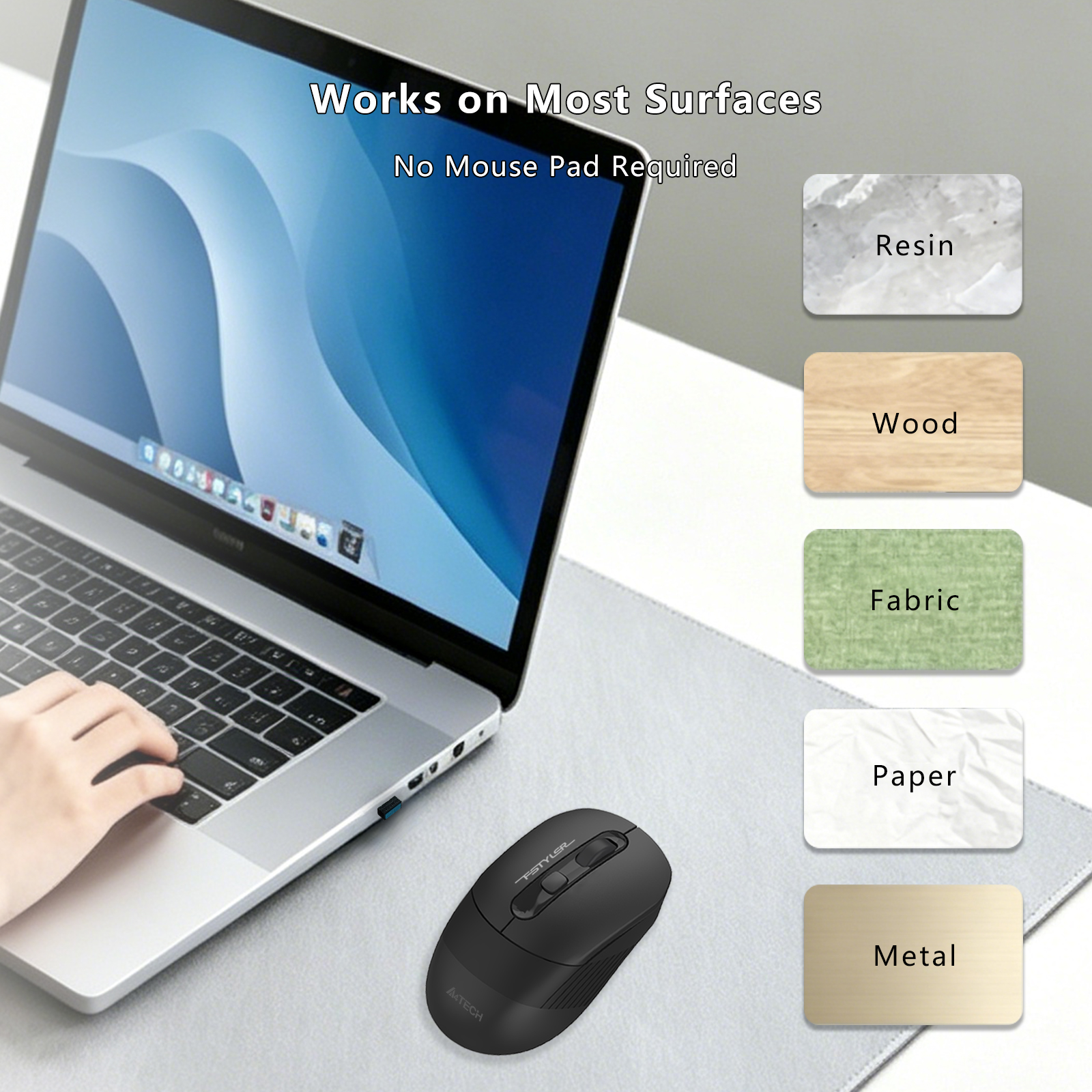 A4Tech FB10CS - 2.4G - Black - Great for Work and Study - Ergonomic Comfortable Design