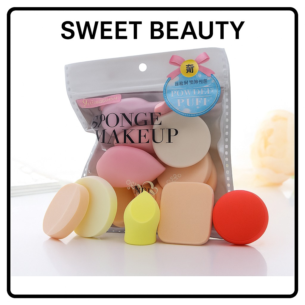 Sweet beauty Pack of 6 Mix MakeUp Puff Sponge Beauty Blender Pack of 6 Cosmetic Make up Mix Puff, Foundation Sponge, Blender Blending Facial, Makeup Sponge, Cosmetic Powder Puff , Makeup Foundation Powder Beauty Blending Sponge, Random Colors