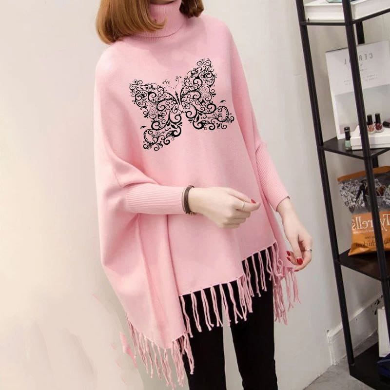 Butterfly Women's Bat-Wing Style Printed Fleece Poncho