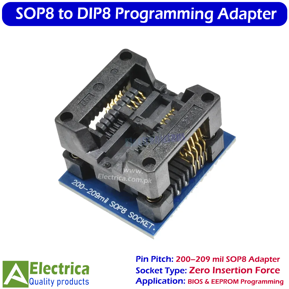200–209mil SOP8 to DIP8 Adapter Socket for CH341A / EZP2010 / EZP2013 / SPI Flash Programmer | IC Test & Programming Module by Electrica