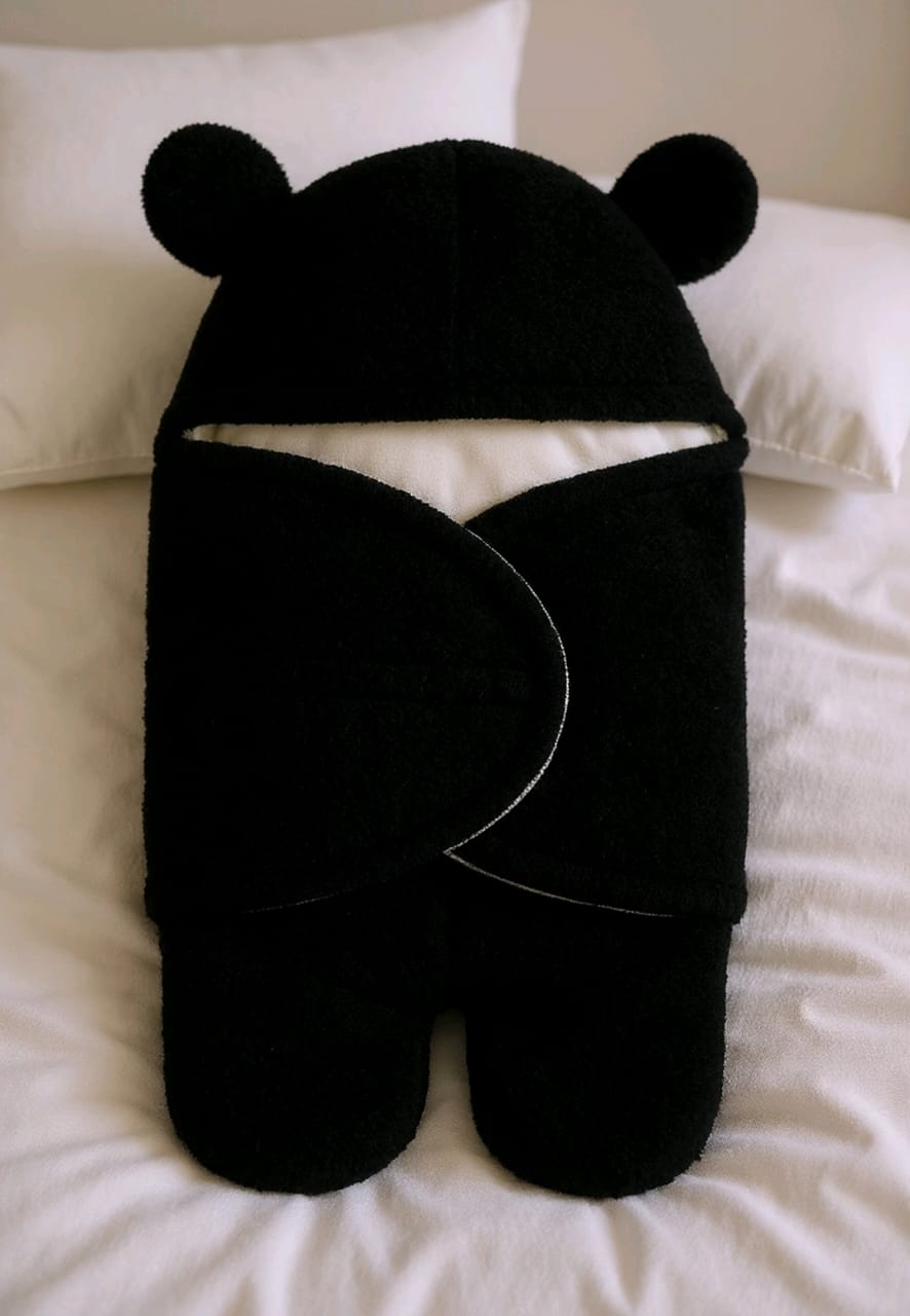 Premium Quality Soft Wool-Blend Swaddle Blanket with Bear Ears for Newborns 0-6 Months - Fluffy Comfort Wraps