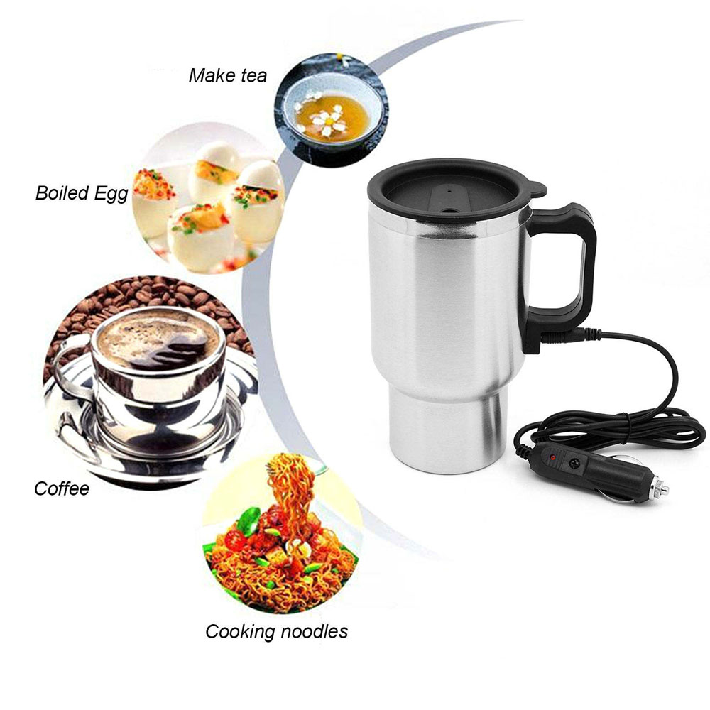12V Car USB Mug Plug-in Heated Thermos Charging Insulation Mugs Electric Cup Heated Mug Warmer Stainless Steel Vintage Travel - 500ML