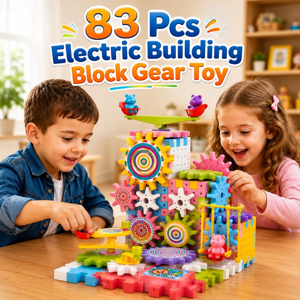 Electric Building Block Gear Toy Set DIY Plastic Brick Toys Colourful Building Block Large Particle Electric Gear Rotating Assembly Block Children Early Education Puzzle Fun Learning Blocks Gifts for Birthday
