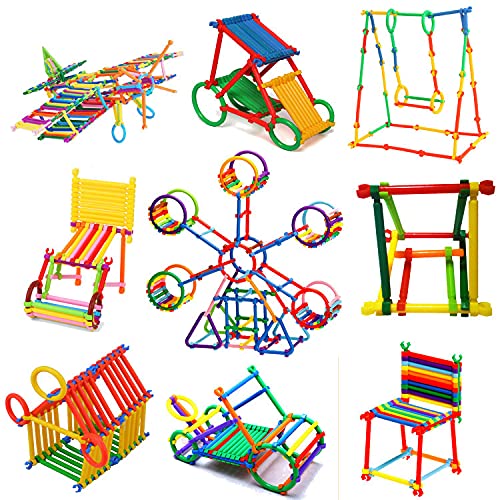 98 Pcs Dream Colorful Activity Sticks Building Blocks Toys for Boys Girls Kids Children Magic Building Kit Colourful Plastic Building Stick Kits, Connector Set