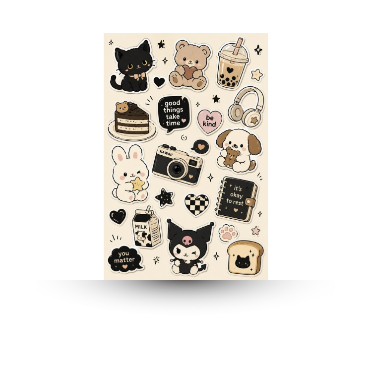 Good Things Take Time Mini Sticker Sheet | Journal Aesthetic Stickers - Uncut and A6 Sized (10x15cm) Art for Laptops, Journals, and More - Express Yourself Creatively for Girls and Boys