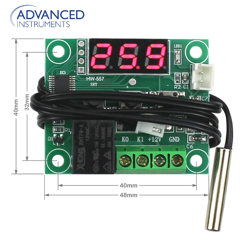 Original HW W1209 12V DC Digital Temperature Controller Board Micro Digital Thermostat -50-110°C Electronic Temperature Temp Control Module Switch with 10A One-Channel Relay and Waterproof Sensor For Incubator Controller