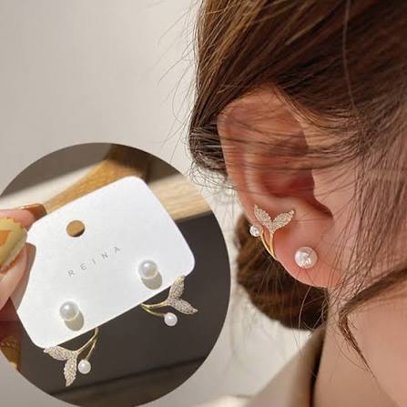 White Zircon FishTail & Pearl Korean Jewellery S925 Needle Beautiful Earings for Girls - New Design Korean Jewellery For Girls