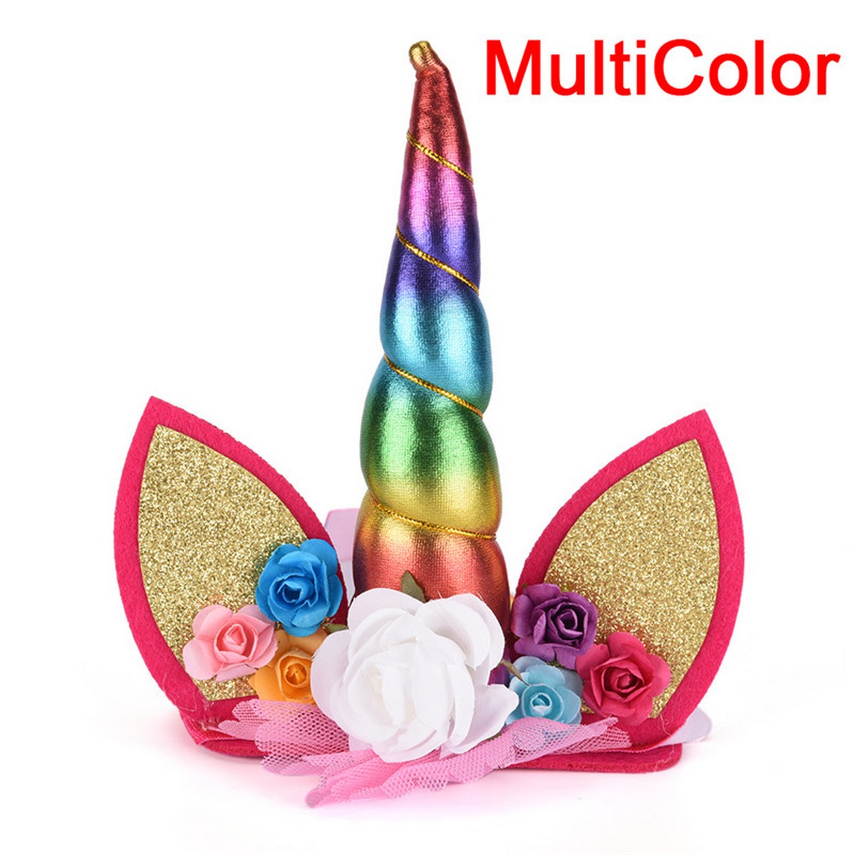 PC Rainbow Unicorn Headband Glitter Cat Ears Headband With Long Tulle