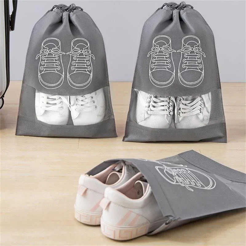 Shoe Bags Pack of 12 – Travel Dust-Proof Non-Woven Storage Pouches with Transparent Clear Window, Drawstring Rope Closure, Luggage & Suitcase Organizer for Men and Women, Lightweight and Portable for Shoes, Boots, and Sneakers