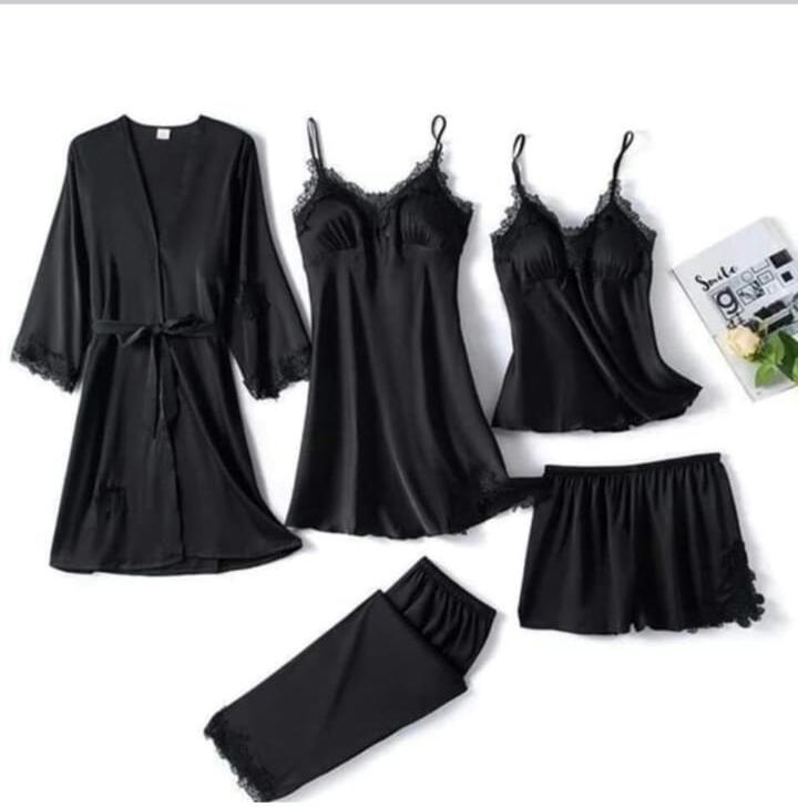 Premium 5-Piece Silk Nighty Set – Bridal Collection