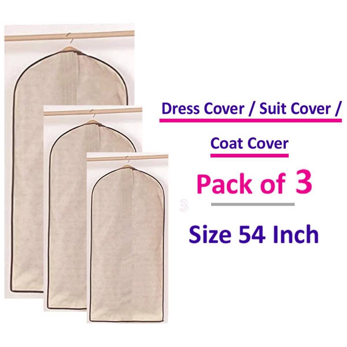 Pack Of 3 (54 Inch) Dress Covers / Coat Covers / Suit Cover / Cloth Cover / Suit Bags