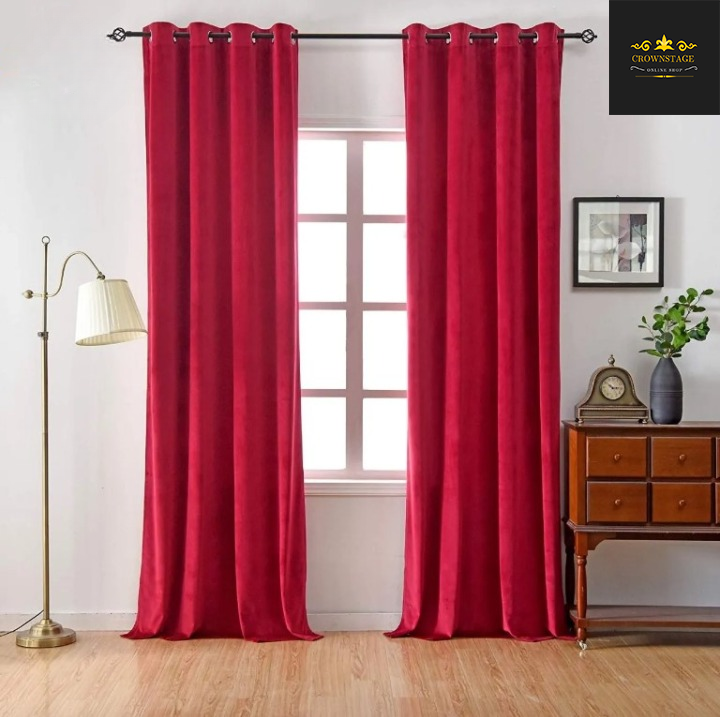 [Crownstage] Luxury Velvet Curtains 01 Pair 2 Pieces - Bedroom & Window Curtains | Wall & Hallway Curtains | Entryway Curtains/Door Curtains/Curtains For Room/Curtains For Window/Set Of Two Curtain Panel Size Length 4.5 feet x Height 7 Feet