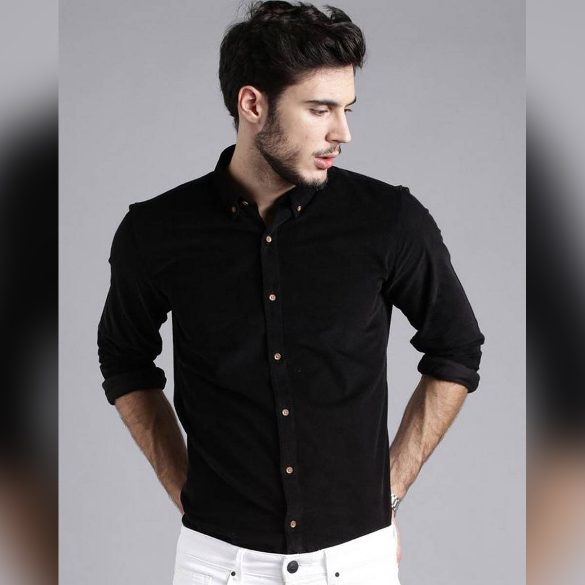 Black Cotton Casual Shirt For Men: Buy 