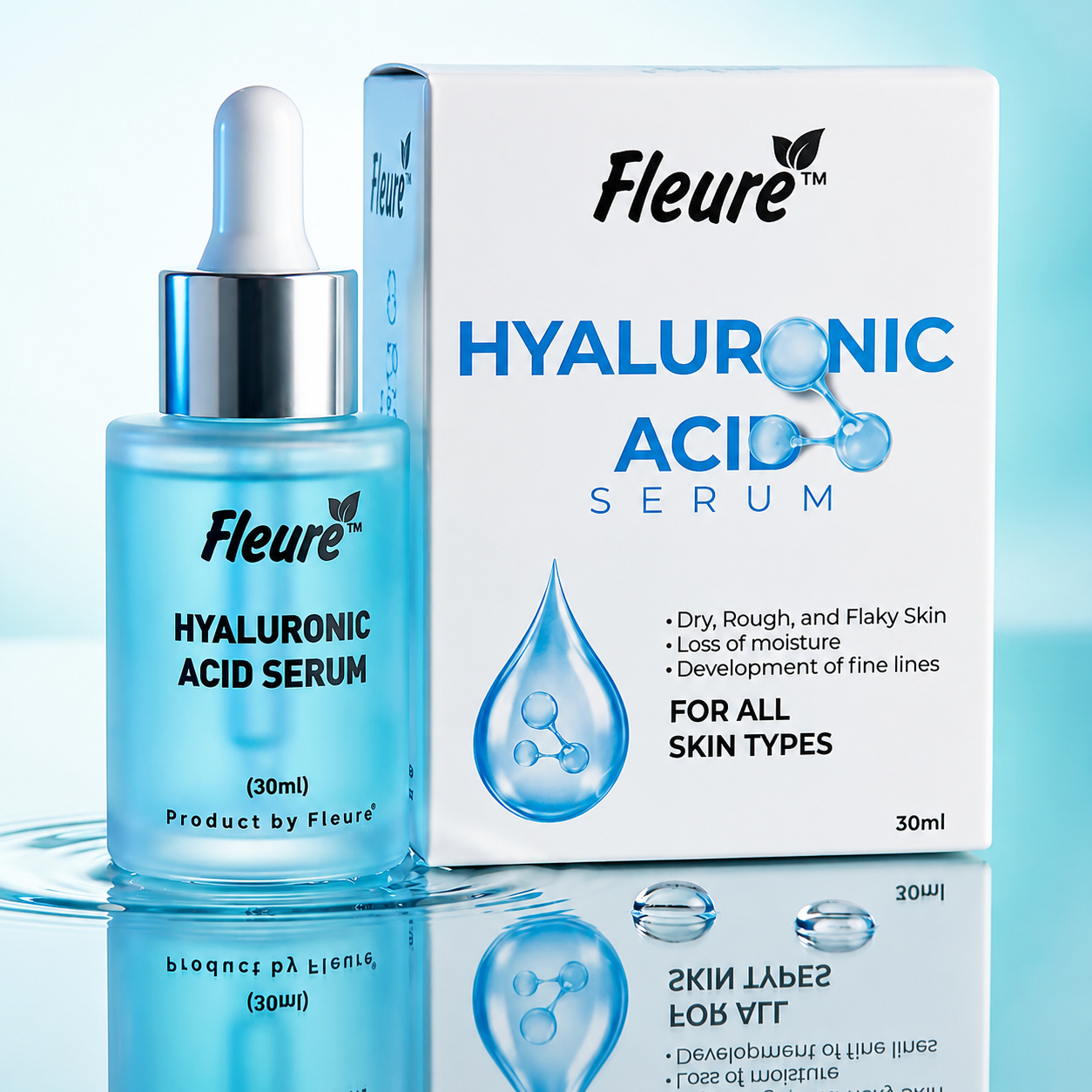Fleure Hyaluronic Serum - Hyaluronic Acid - Provides Hydration & Improved Skin Texture - Serum - Moisturize Skin Along With Healthy Look - Serum For Glowing Skin - For All Skin Type - 30ML