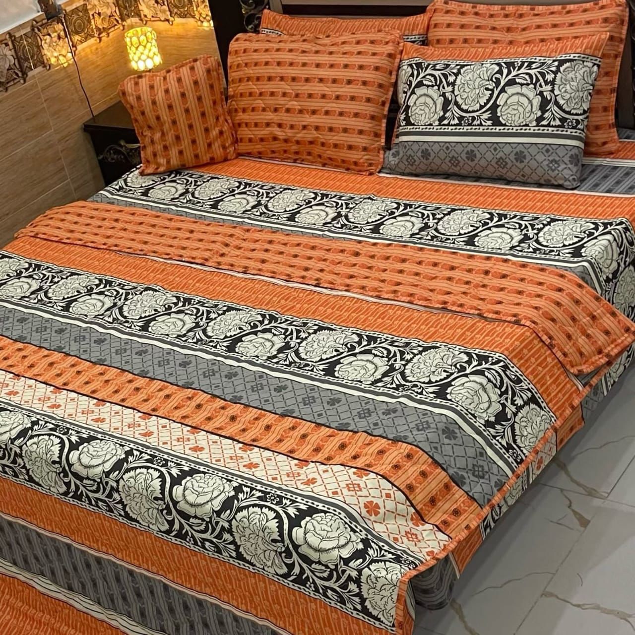 Salonika 3-Piece Mix Cotton Pink King Size Bedsheet with Pillow Covers (DZ18505) main image 1