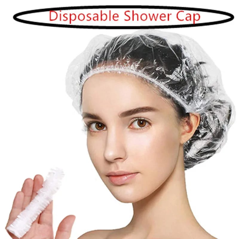 50Pcs Disposable Shower Cap Plastic Hair Bath Hat Elastic Women Waterproof Caps For Spa Salon Hotel Hair Dye Bathroom Rosa Kitchen