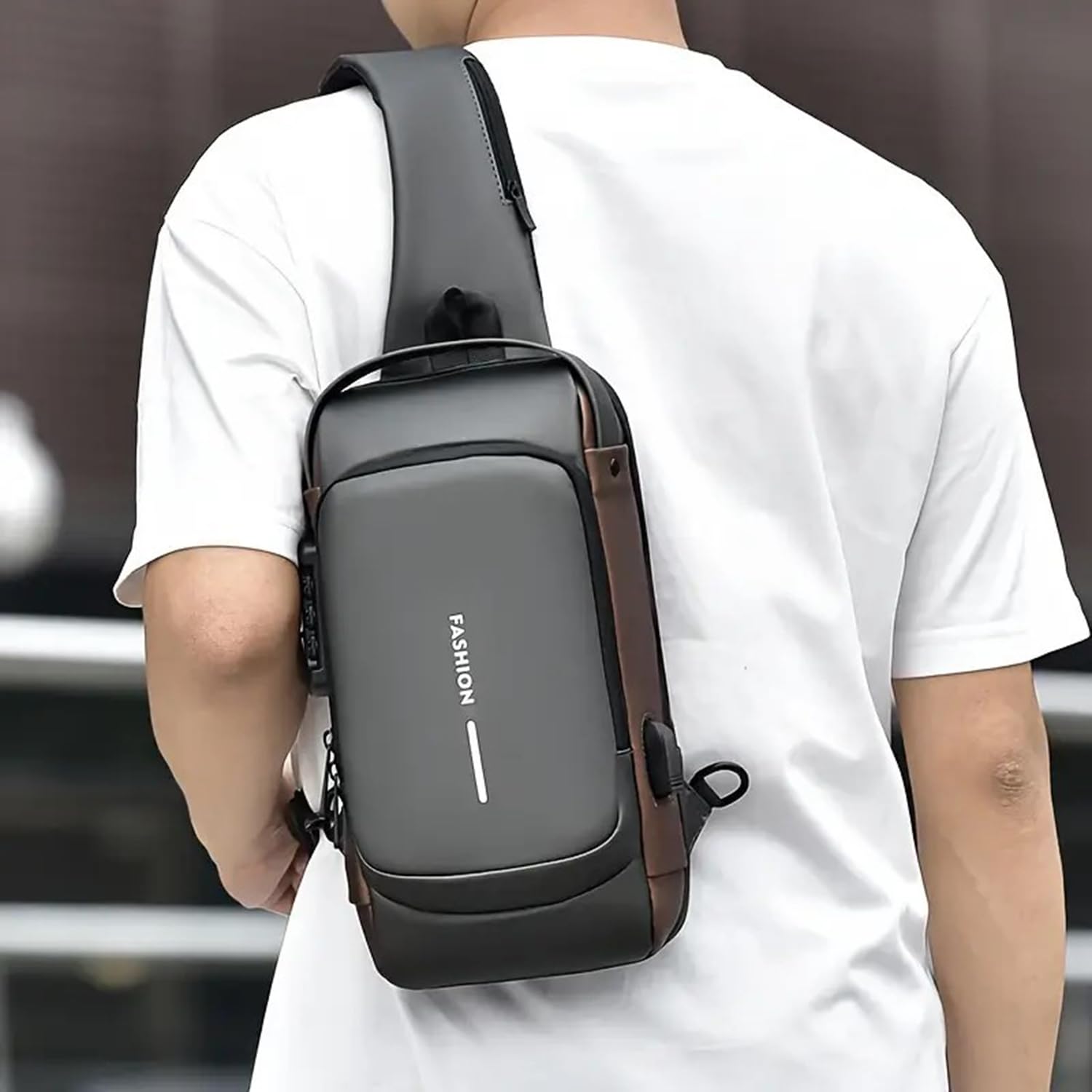 7 Zipper Crossbody Bag for Men – Anti-Theft Waterproof Hard Shell Sling Chest Bag with Password Lock & USB Charging Port, Multi-Compartment Travel Shoulder Bag (Mixed Colors)