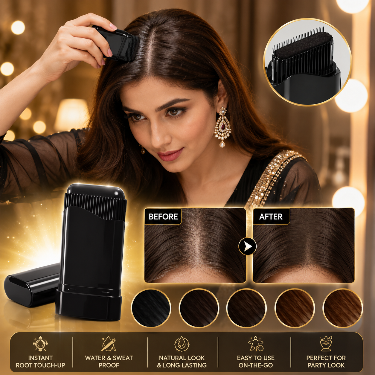 Instant Root Touch-Up Comb – Long Lasting Hair Dye Applicator, Easy to Use, Black/Brown