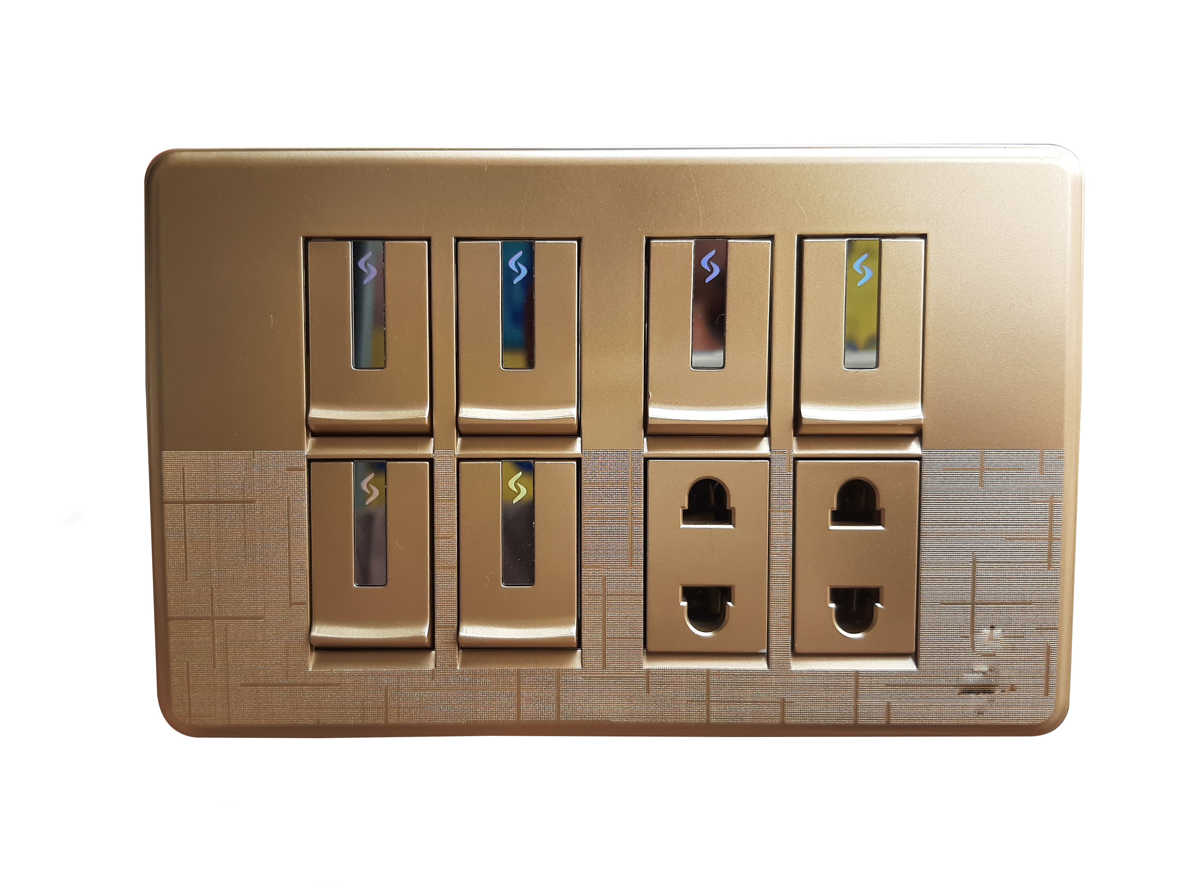 8 Switches+2 Sockets China Fitting Board Plate Pearl Golden Metal ...