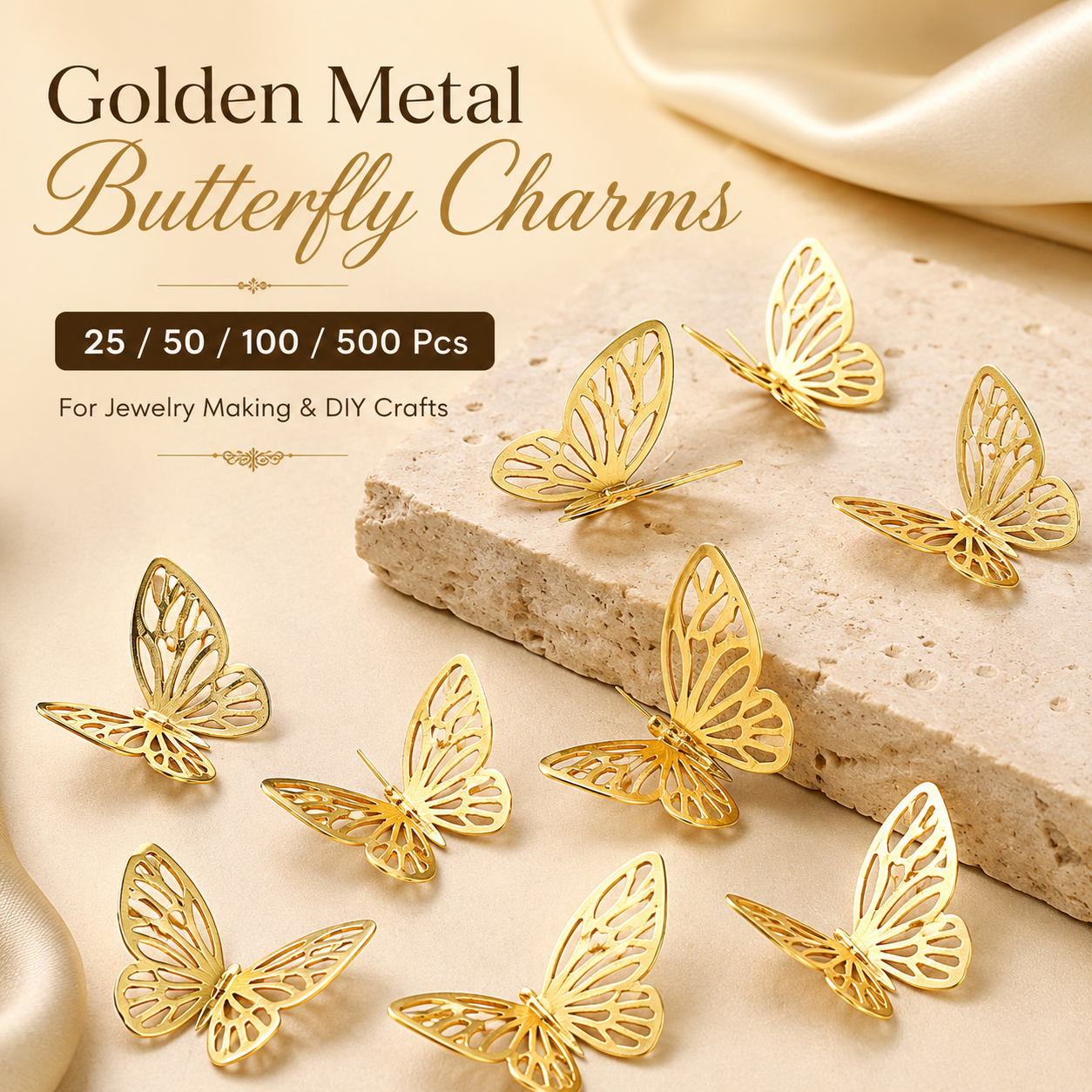 25/50/100/250/500 Pcs Cute Metal Golden Butterfly Charms Beads For Jewelry making Bracelet Charms Beads Necklace Pendant Charm Butterfly Charms For Bracelet making For Diy Bracelet Making Jewlery Material Buy Online Pakistan at SAMS Arts & Crafts