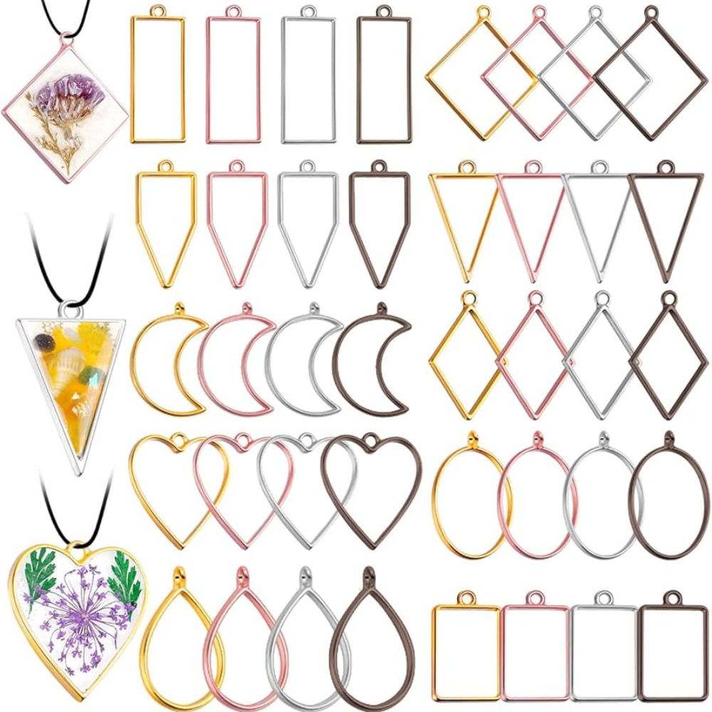 Open Silver and Golden Bezels for Resin Hollow Frame Pendants Resin Craft Bezels Jewelry Molds for Resin , Necklaces Making Jewelry Making Accessories DIY accessories Resin Art Accessories Wholesale Design Bezels Golden By Online at SAMS ARTS & Craft