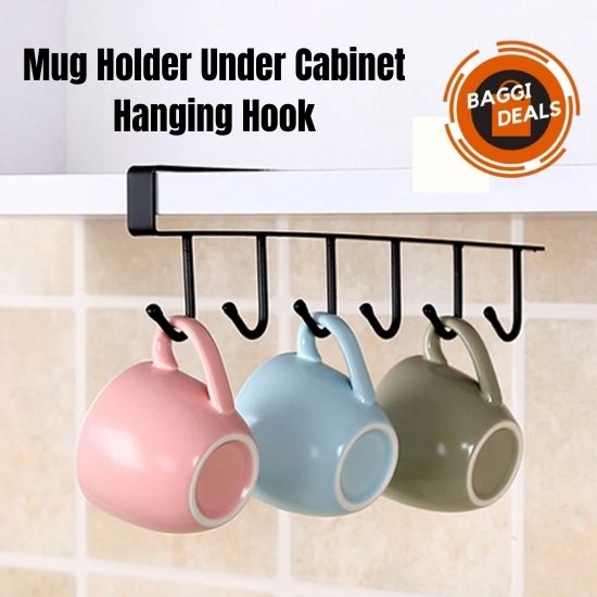 Mug Holder Under Cabinet Hanging Hook Holder for Mugs, Coffee Cups and  Kitchen Utensils Storage Rack Organizer Hooks
