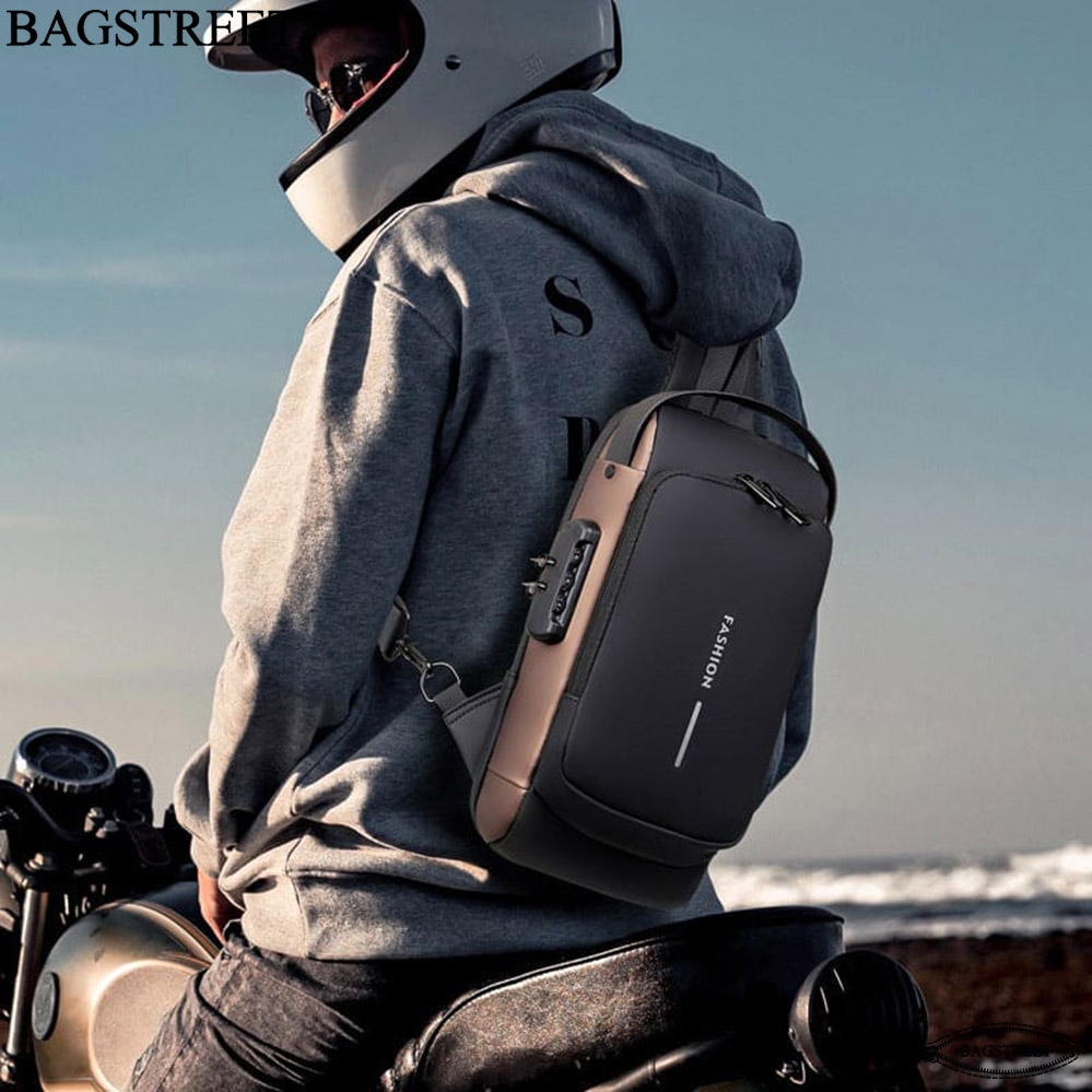 BAGSTREET New Waterproof Anti-Theft Unisex Sling Crossbody Bag with USB Charging Port and Combination Lock - Black
