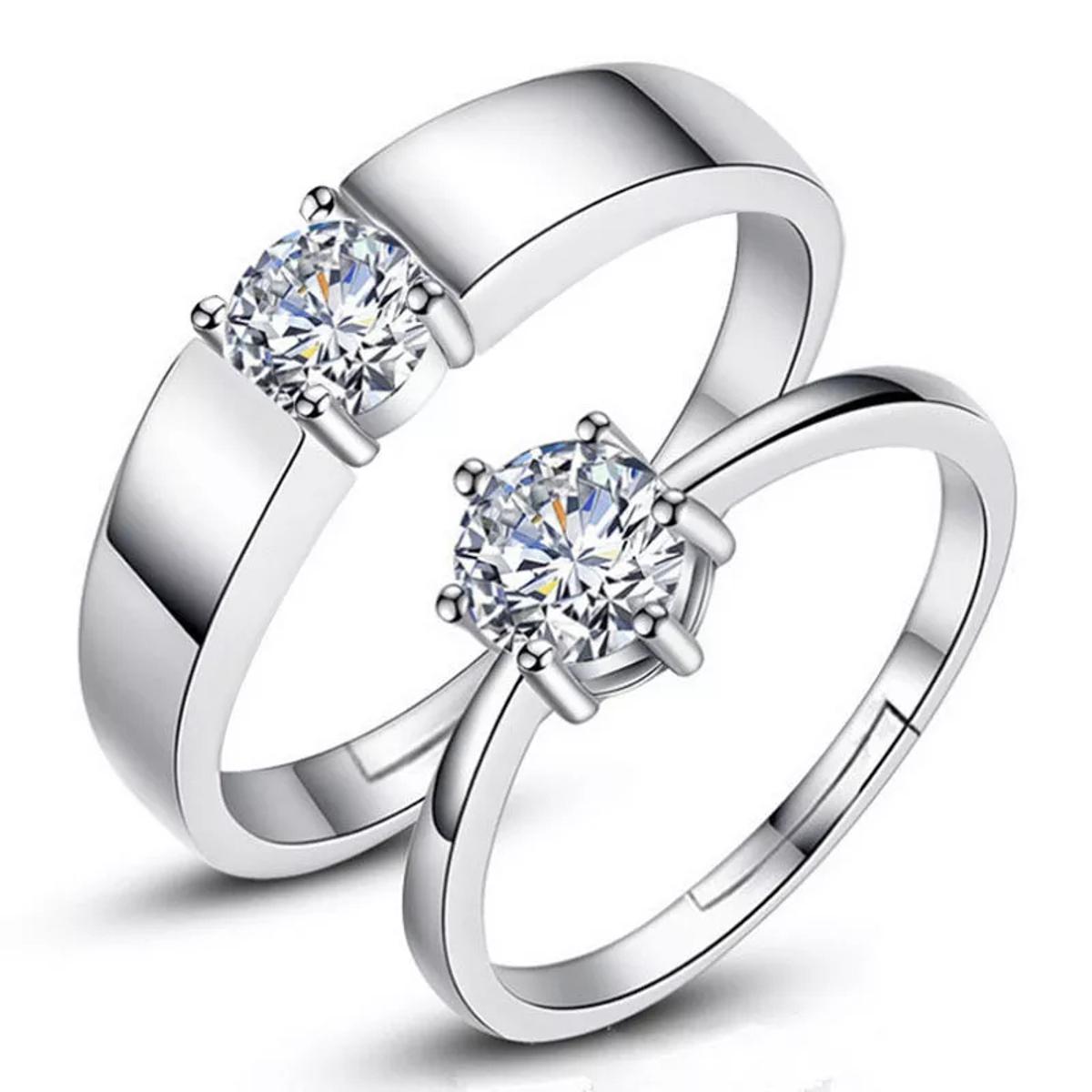 Zircon Adjustable silver color Couple Wedding Rings for Women and Male Fashion Rhinestone Engagement Ring for Couple