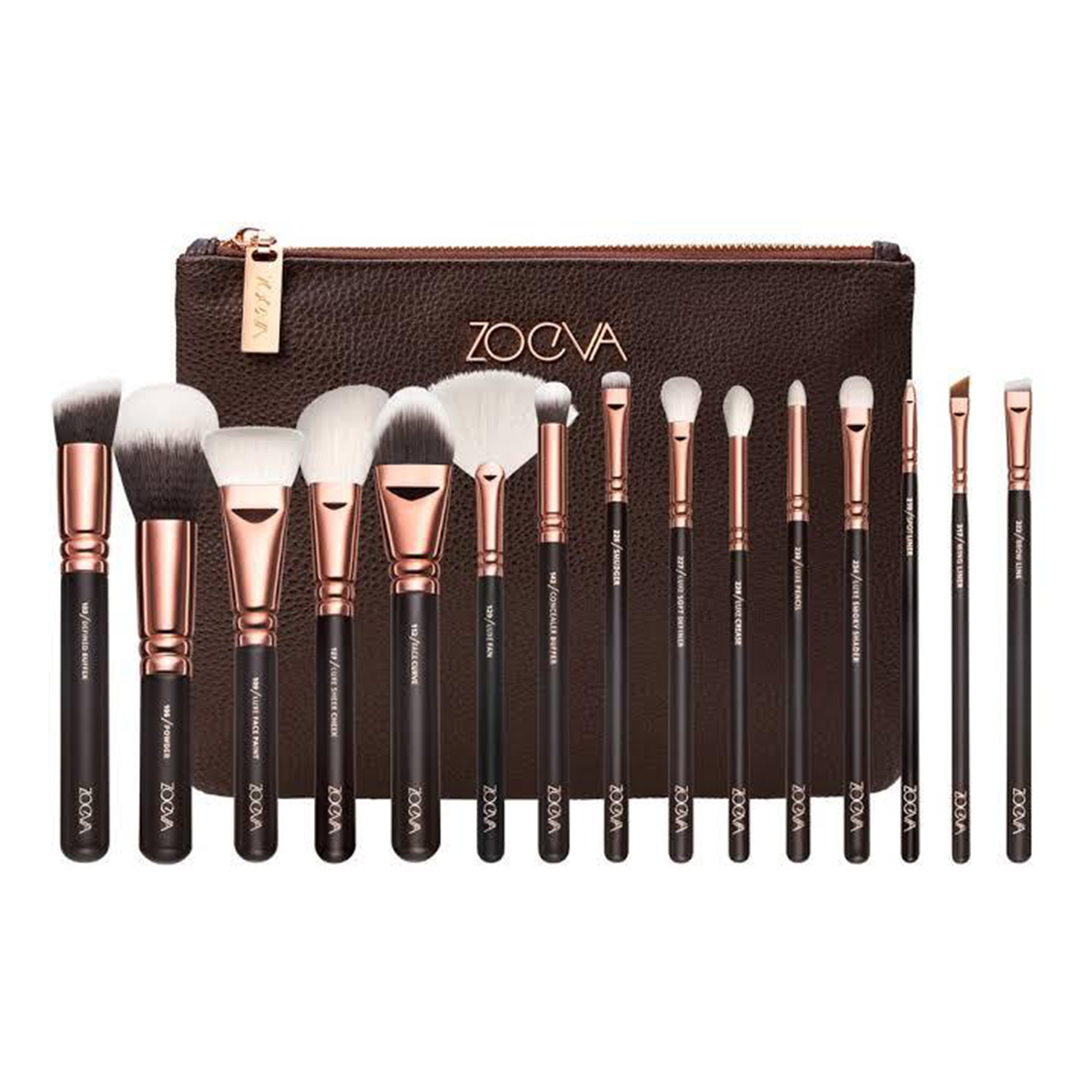 ZOEVA Professional 15PCS Makeup Brush Set with Premium Storage Pouch | Face & Eye Foundation, Powder, Blush, Contour, Concealer & Eyeshadow Brushes