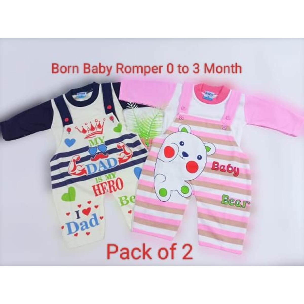 Pack of 2 - Newborn Baby Romper - random design & colors available - for 0 - 3 months babies