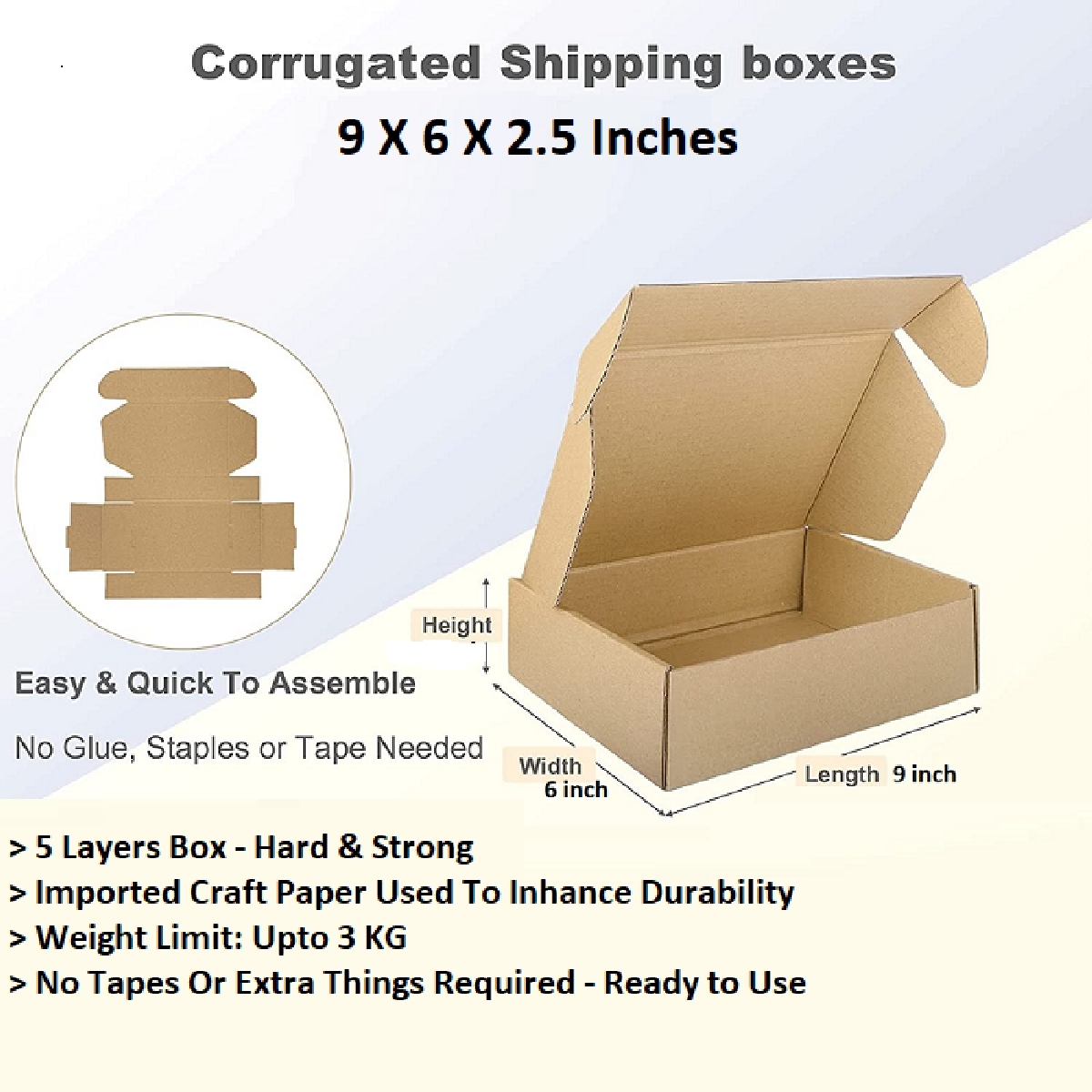 Packing Box Size 9 * 6 * 2.5 Inch - Bundle of 20 Boxes - Corrugated ...