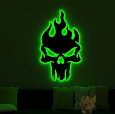 LED Wall Light RGB Skull Design Sconce with Long Wire and Laser Cut for Gaming Room Decor