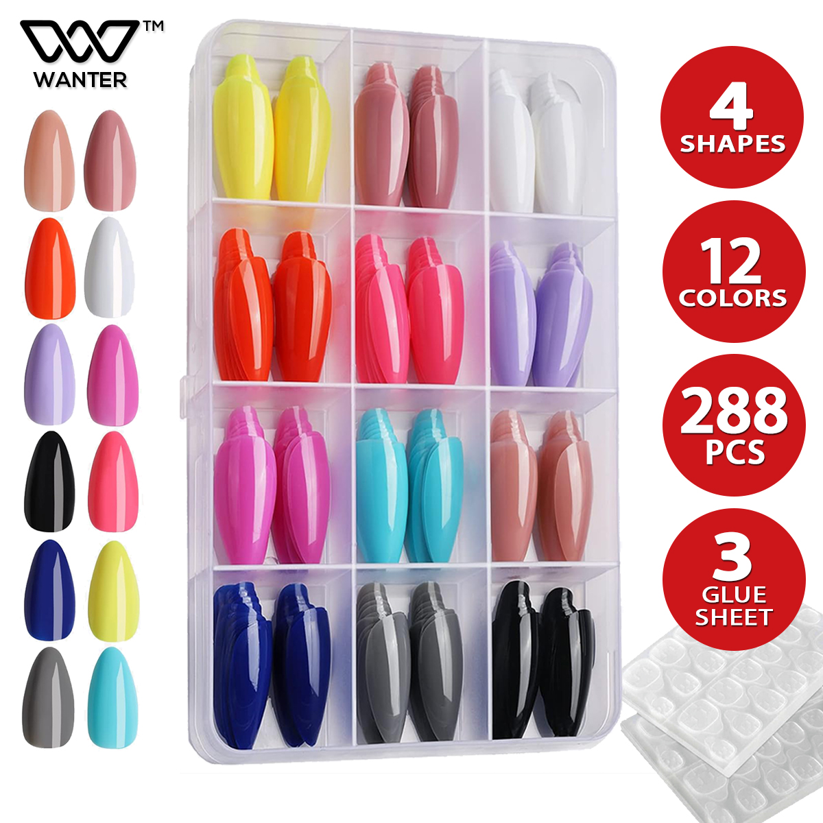 288pcs Nails For Girls With 3 Free Glue Sheets Colors Glossy Coffin Shape Fake Nails Colored Light Long Ballerina False Nail Tips Full Cover Manicure Design Acrylic Artificial For Women Teen nails For Girls Beautiful Nails