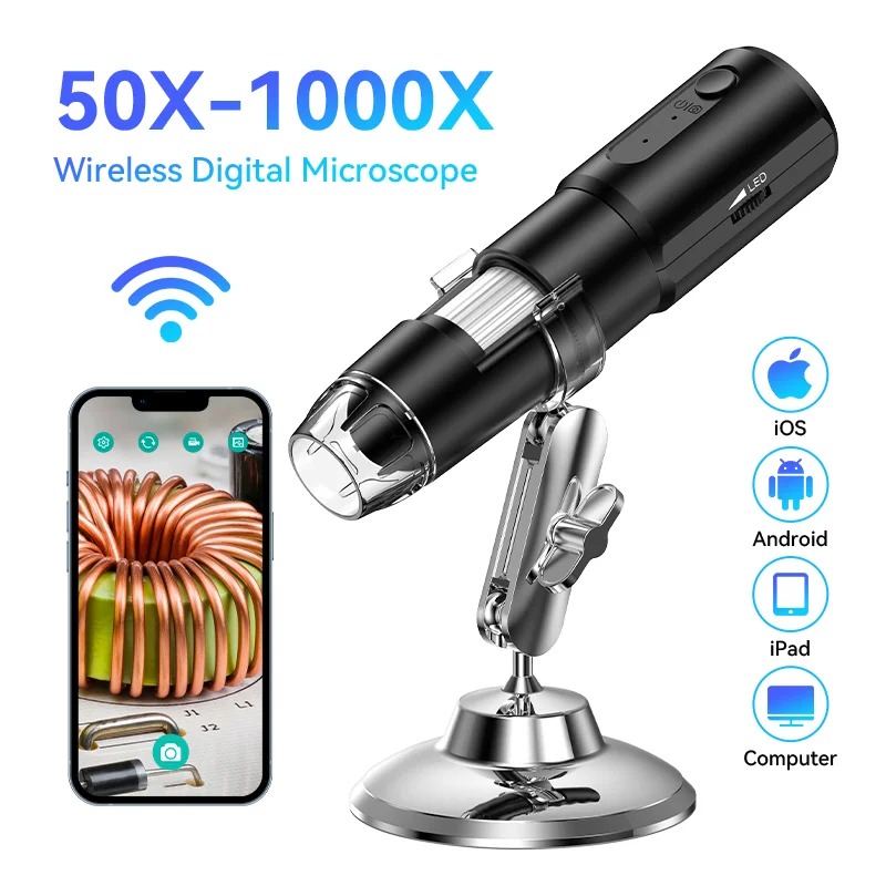 Wireless Magnifier Wifi Digital Microscope 50X to 1000X Magnification Flexible Stand for ...