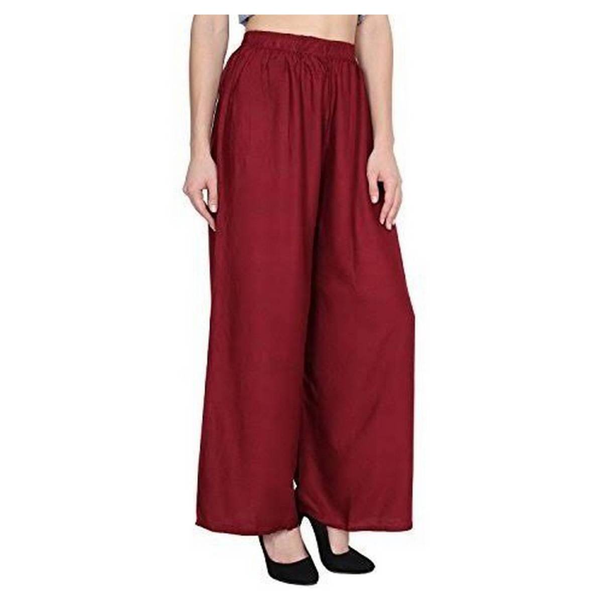 Amfyn Women's Plus Size Relaxed Fit Viscose Rayon Palazzo Trousers (Red) main image 0