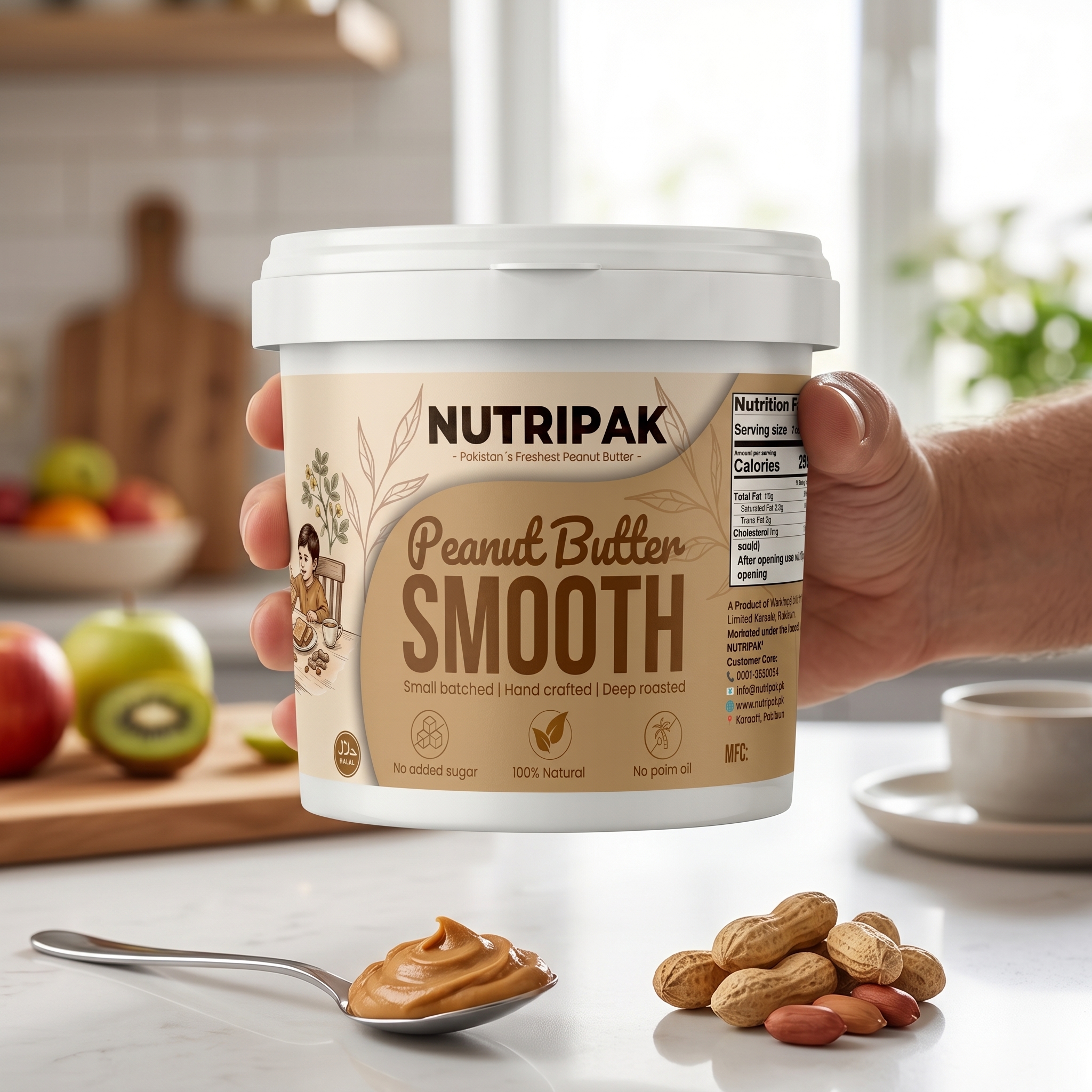 NUTRIPAK Smooth Peanut Butter | 100% Natural | No Added Sugar | No Palm Oil | High Protein Spread | 500g Jar