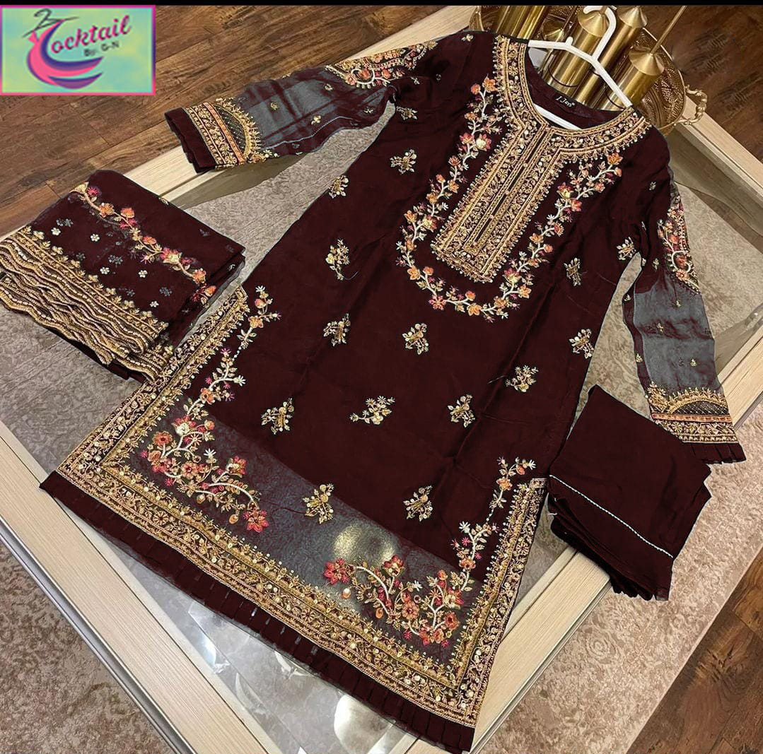 Fancy Wedding Wear lawn 3 piece suit Embroidered Suit for Girls And Ladies - One Size (Medium Fit)