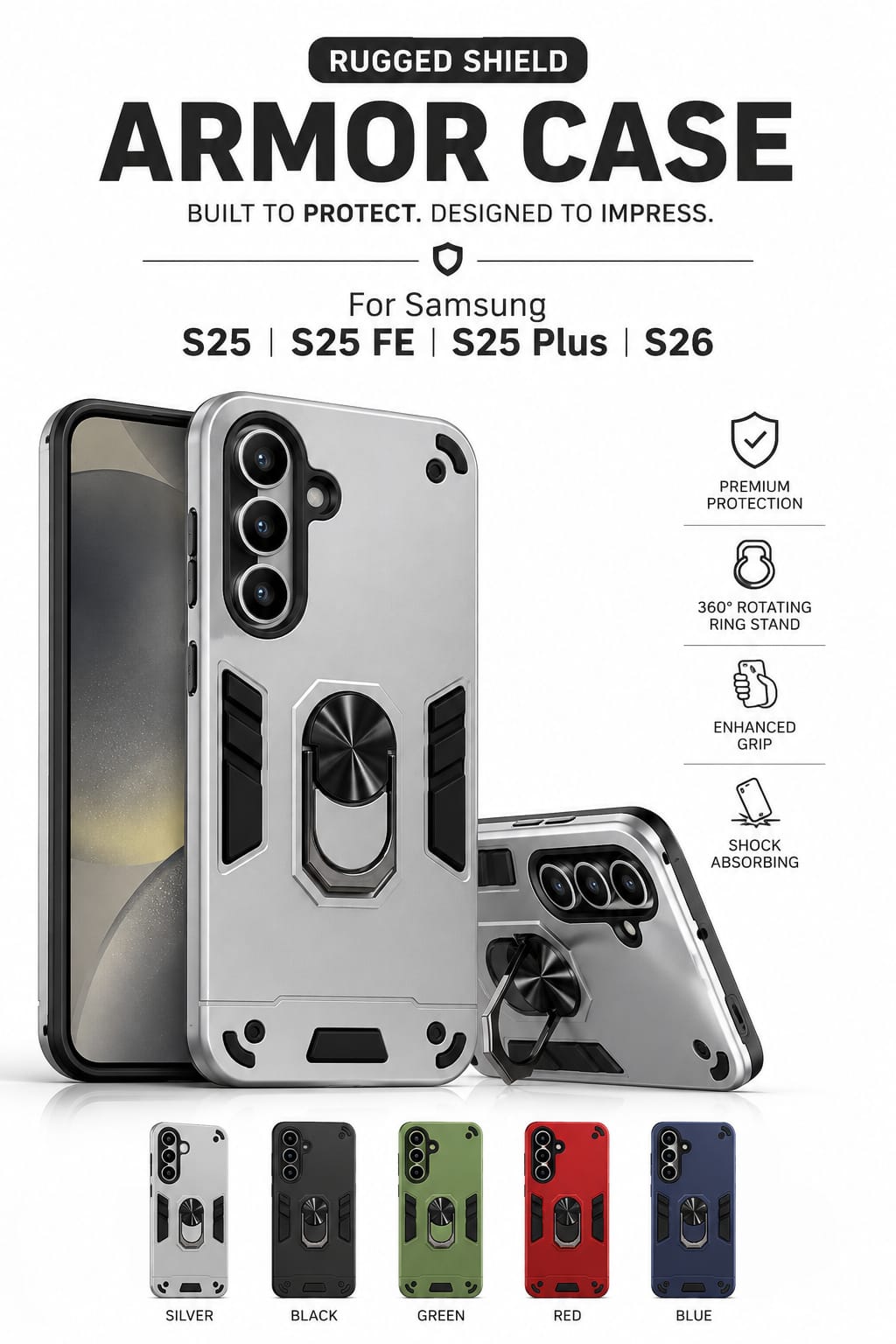 Samsung S25, S25 FE, S25 Plus, S26 Antishock & Drop Resistance Armor Cover