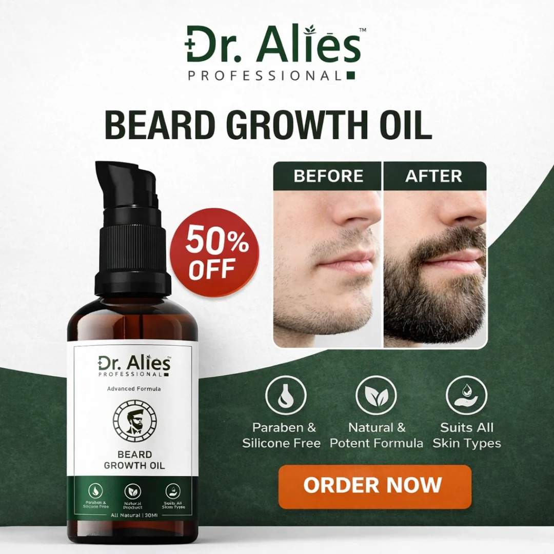 Dr. Alies Professional Beard Growth Oil for Men | Natural Beard Growth Serum with Rosemary, Castor & Herbal Oils | Helps Fill Patchy Beard, Strengthens Hair Roots, Softens & Conditions Beard | Promotes Thicker, Fuller, Healthier Beard Growth