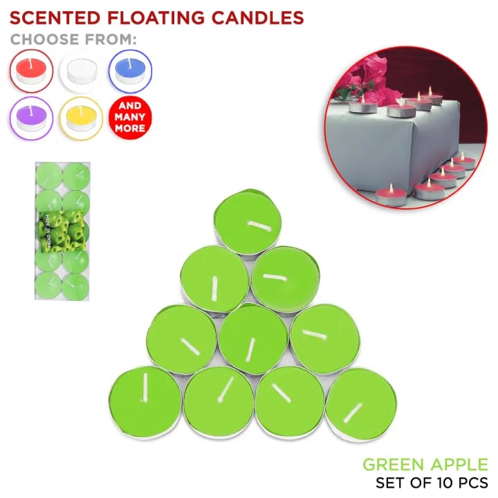 10 Pcs Tealight Scented Candles For Decoration Smokeless Slow Burning Strawberry Lemon Lavender Jasmine Ocean Fragrance Candles Pack With Metal Holder Romantic Water Floating Sweet Scented Wax Candles For Party Decor & Celebrate Candle Light Dinner
