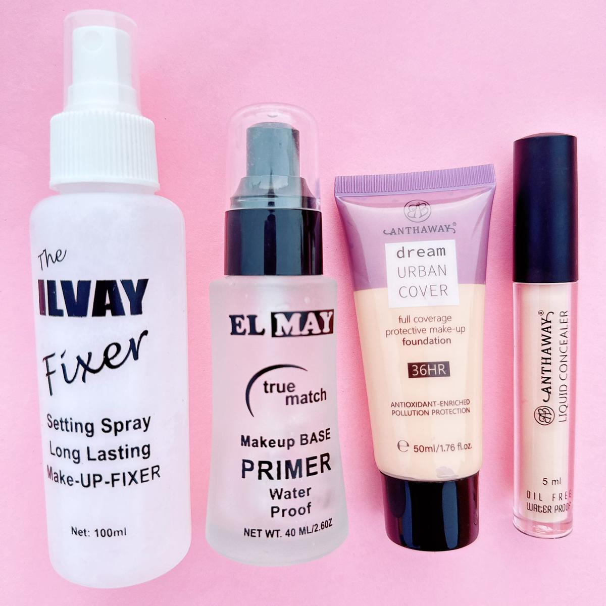 ILVAY - Deal of Primer Pump + Makeup Fixer + Foundation Tube + Liquid Concealer