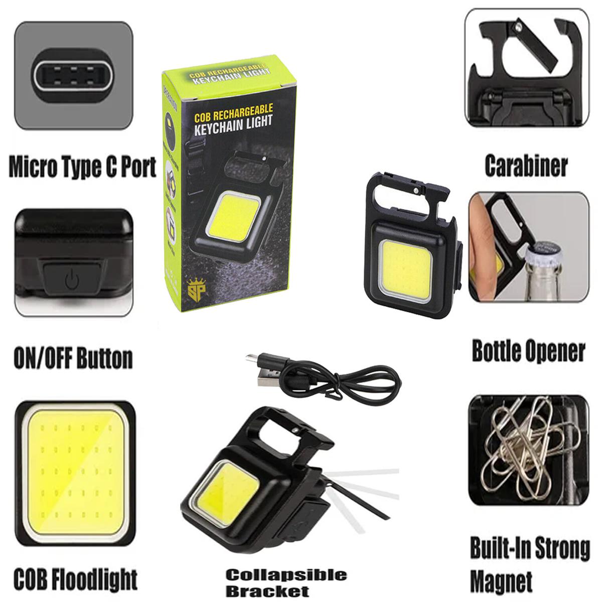 SP Dealz COB Mini Flashlight Keychain – USB Rechargeable LED Work Light with 3 Modes, Portable Pocket Torch for Camping, Emergency & Fishing – Aluminum Body