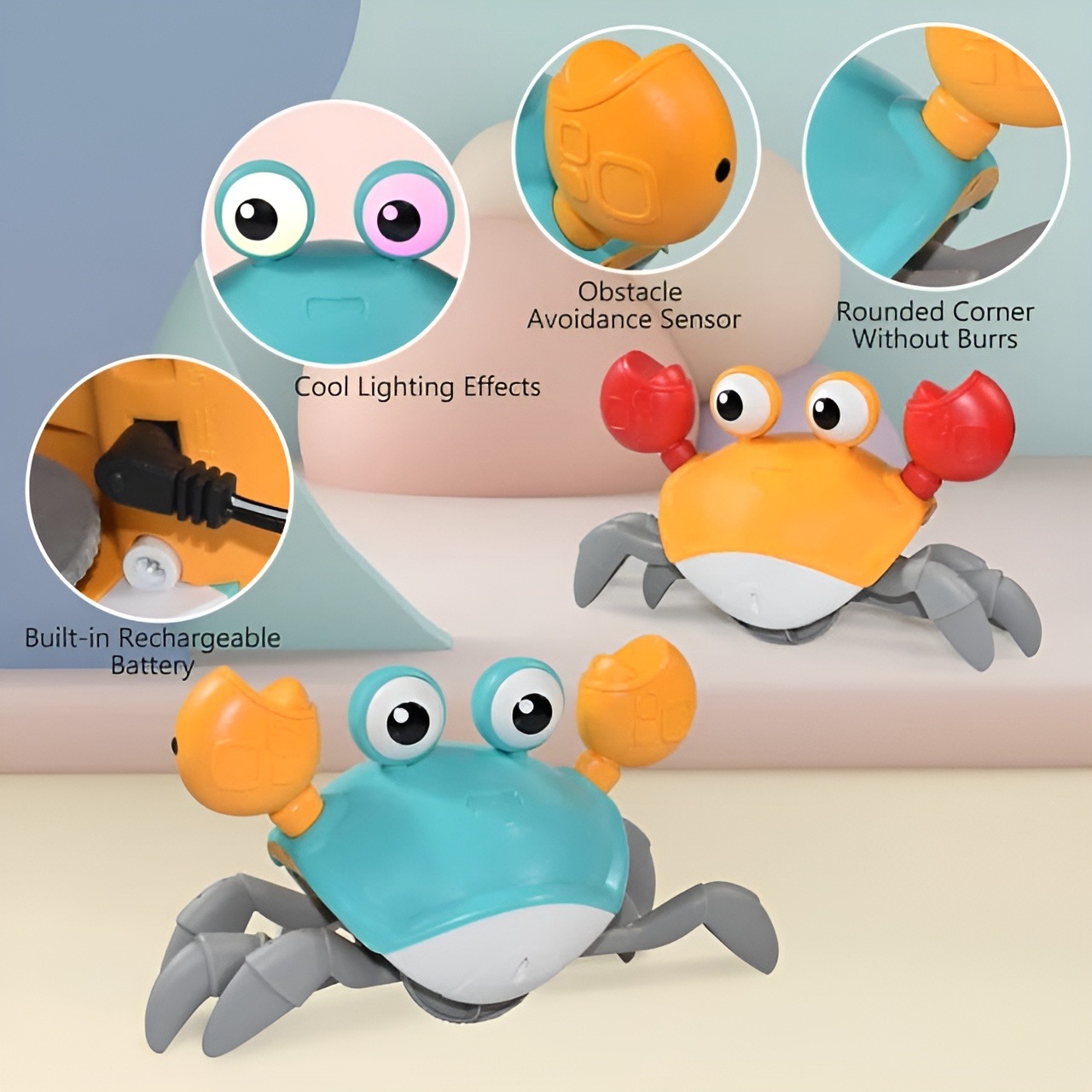 Dancing Crab Toy for Babies Crawling Interactive Escape Crabs Walking Dancing with Music Automatically Avoid Obstacles Toys Rechargeable With USB Cable - Best Gifts For Toddlers - Free Delivery - Crawling Toy