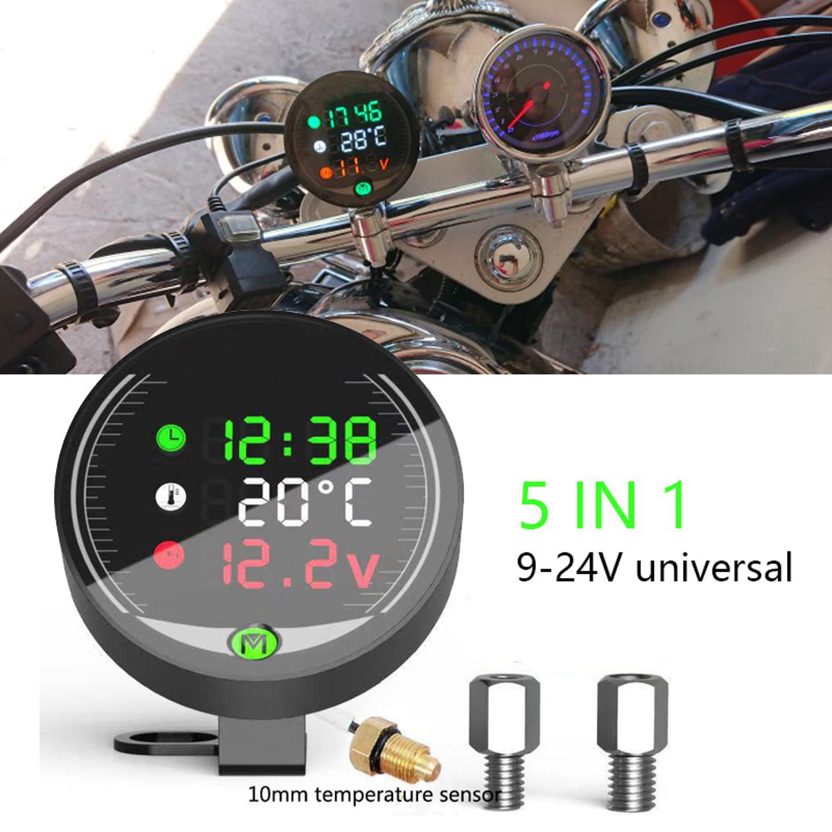 9-24V Motorcycle Thermometer LED Digital Electronic 4 In 1 Air Temperature  Meter