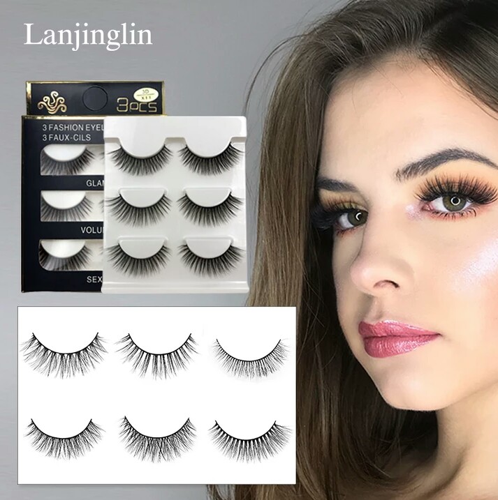 3 Pairs 3D Eye Lashes - High Quality Eyelashes (with free Glue)