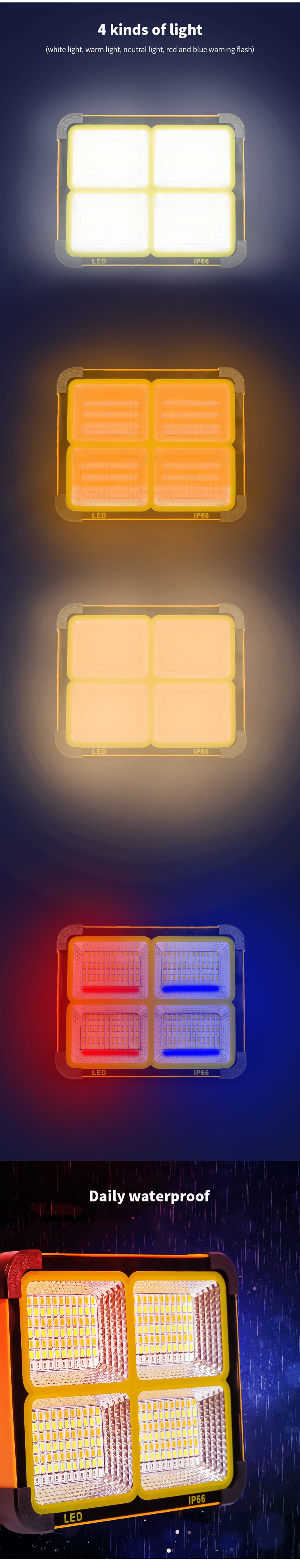 New Led Work Light 2In1 Handheld Solar/Usb Electricity Charging Light Emergency Light Floodlight White/Red Light Camping Light Spotlight